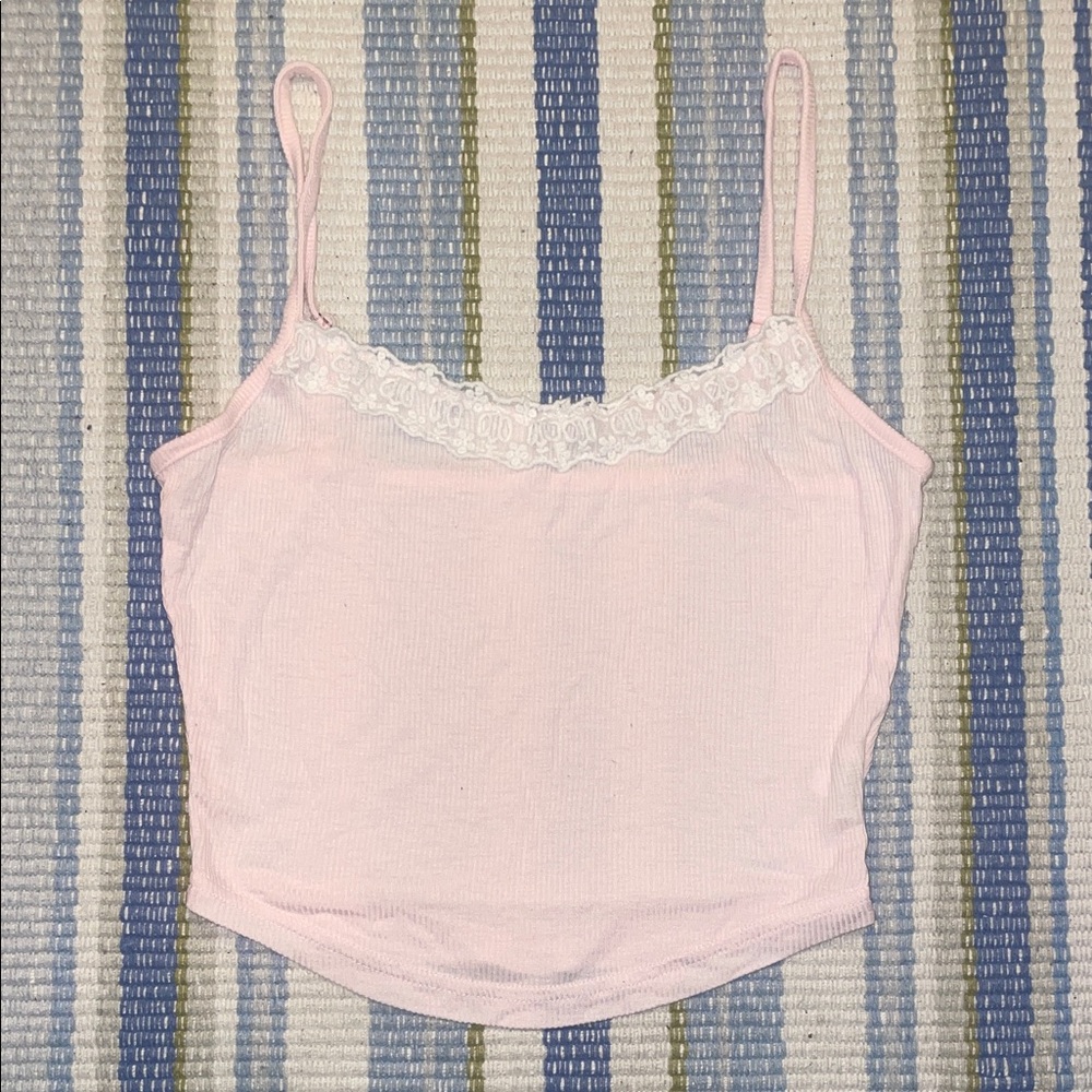 Pink Lace Trim Cami Top